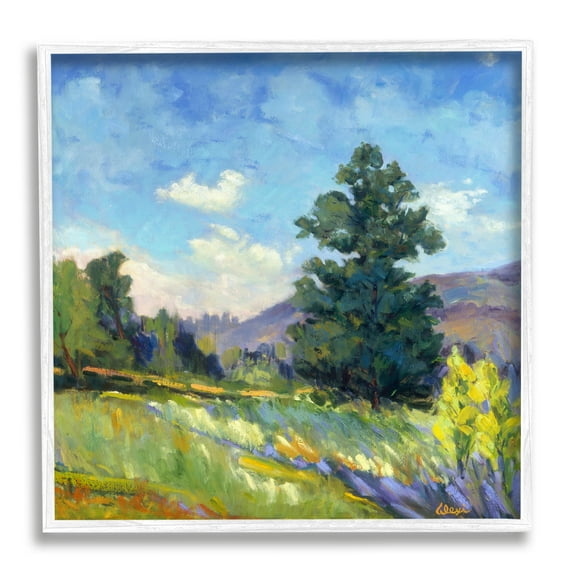 Stupell Industries Rural Nature Painting Landscape Painting White Framed Art Print Wall Art, 17 x 17