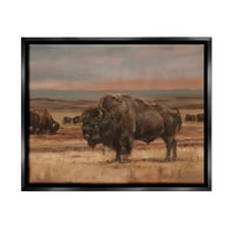 Stupell Industries Rural Pasture with Bison Animals & Insects Painting Black Floater Framed Canvas Art Print Wall Art, 21 x 17