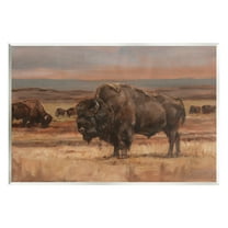 Stupell Industries Rural Pasture with Bison Animals & Insects Painting Unframed Art Print Wall Art, 15 x 10