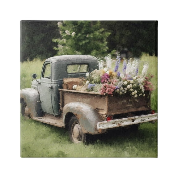 Stupell Industries Rural Pickup with Flowers Transportation Painting Gallery Wrapped Canvas Print Wall Art, 17 x 17