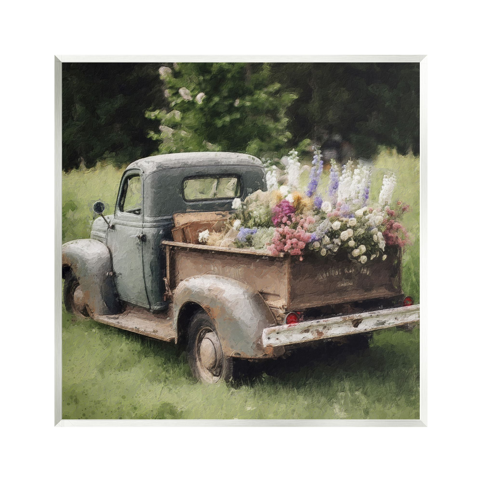 Stupell Industries Rural Pickup with Flowers Transportation Painting Unframed Art Print Wall Art, 12 x 12