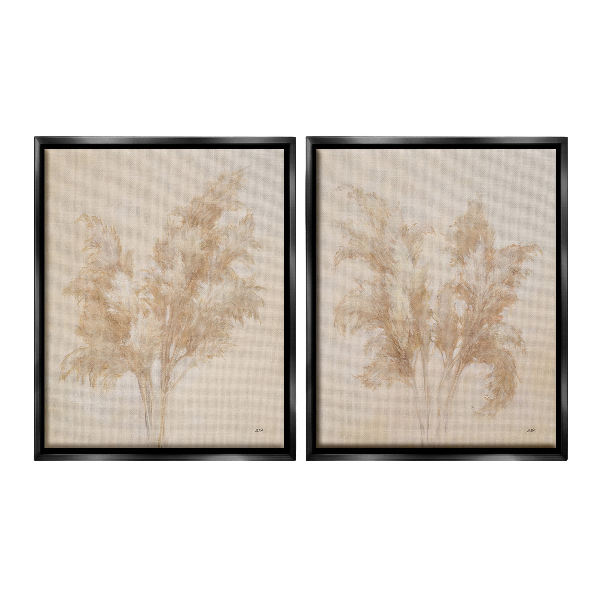 Stupell Industries Rural Reeds Studies Botanical & Floral Drawing Black Floater Framed Canvas Art Print Wall Art, 25 x 31, Set of 2