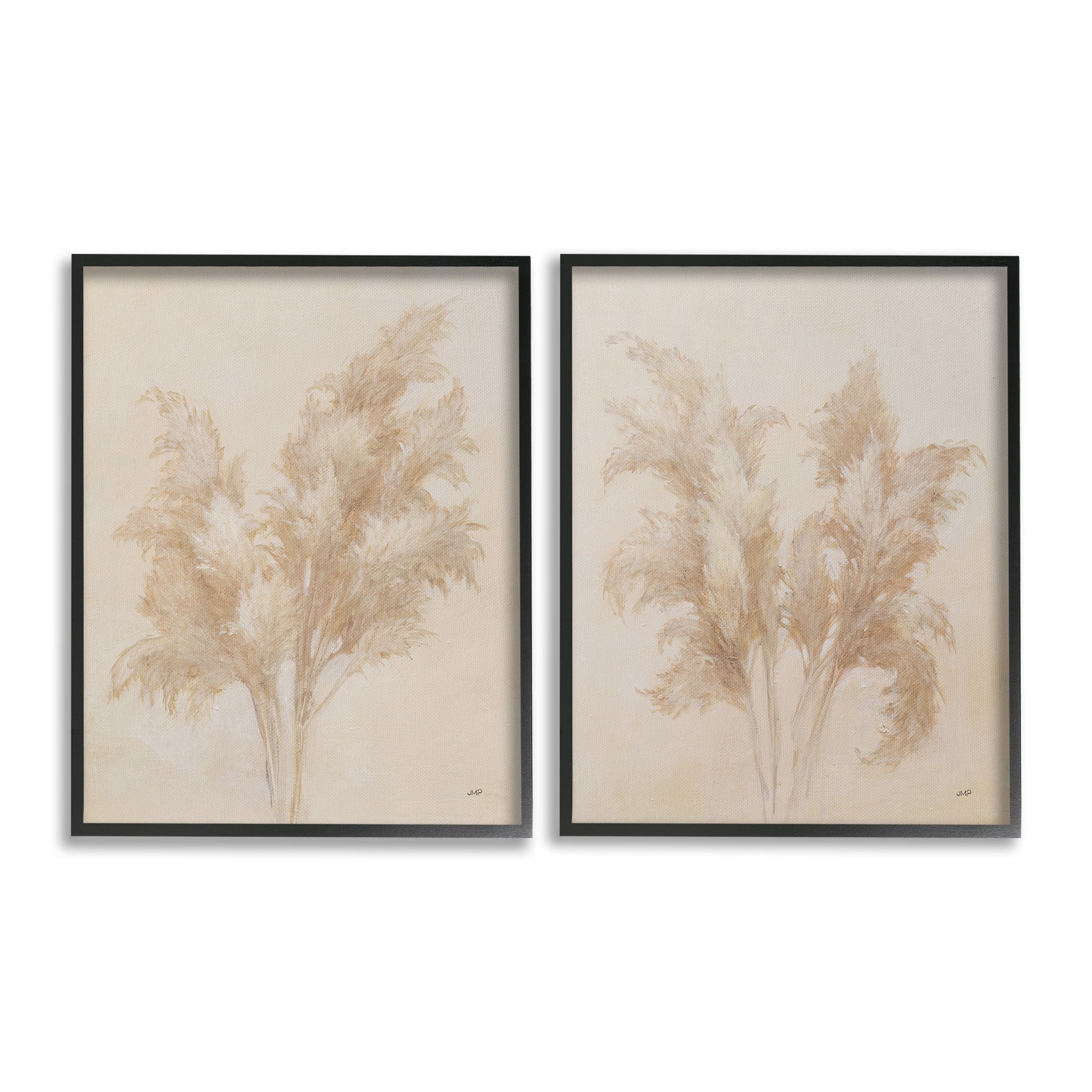 Stupell Industries Rural Reeds Studies Botanical & Floral Drawing Black Framed Art Print Wall Art, 24 x 30, Set of 2