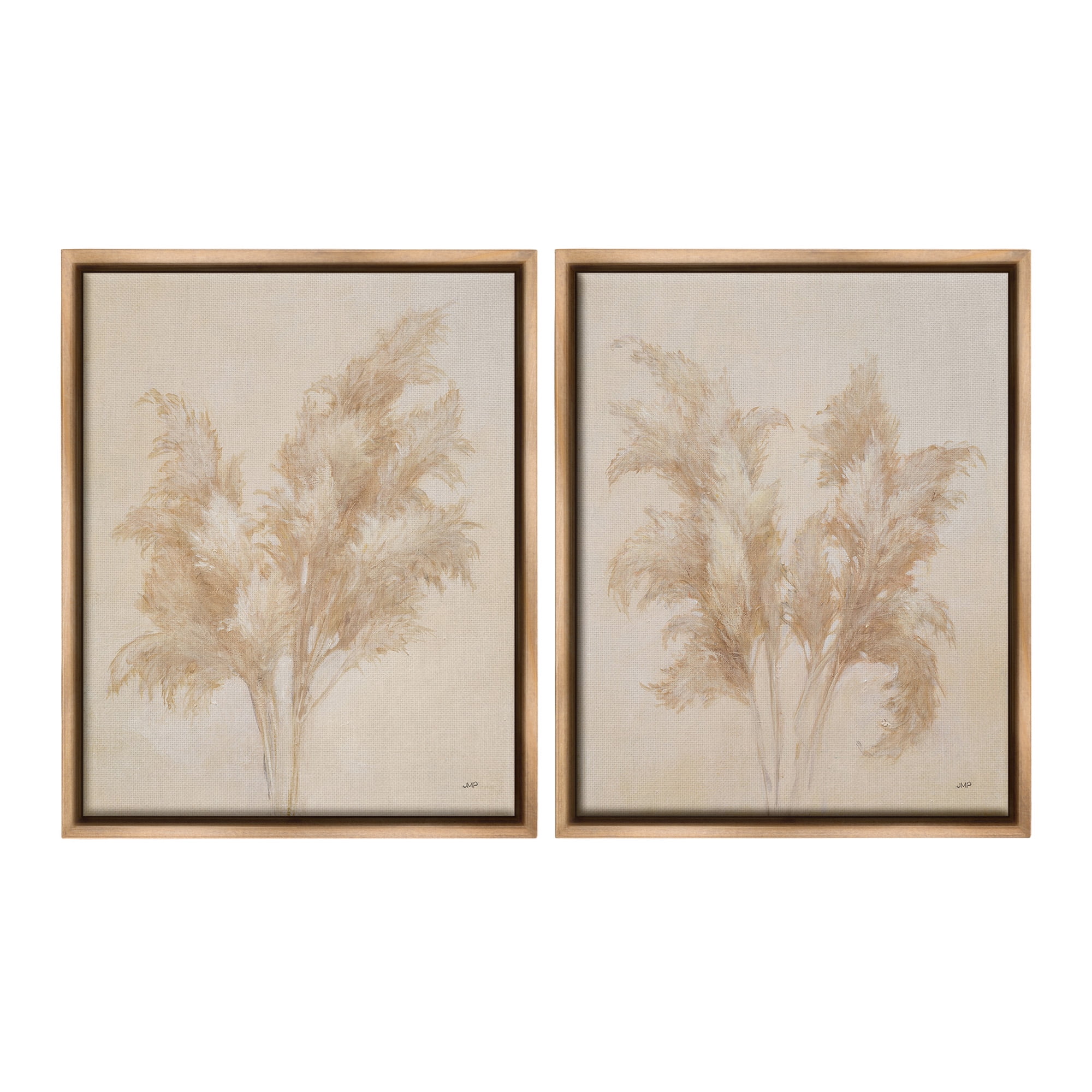 Stupell Industries Rural Reeds Studies Botanical & Floral Drawing Brown Floater Framed Canvas Art Print Wall Art, 17 x 21, Set of 2