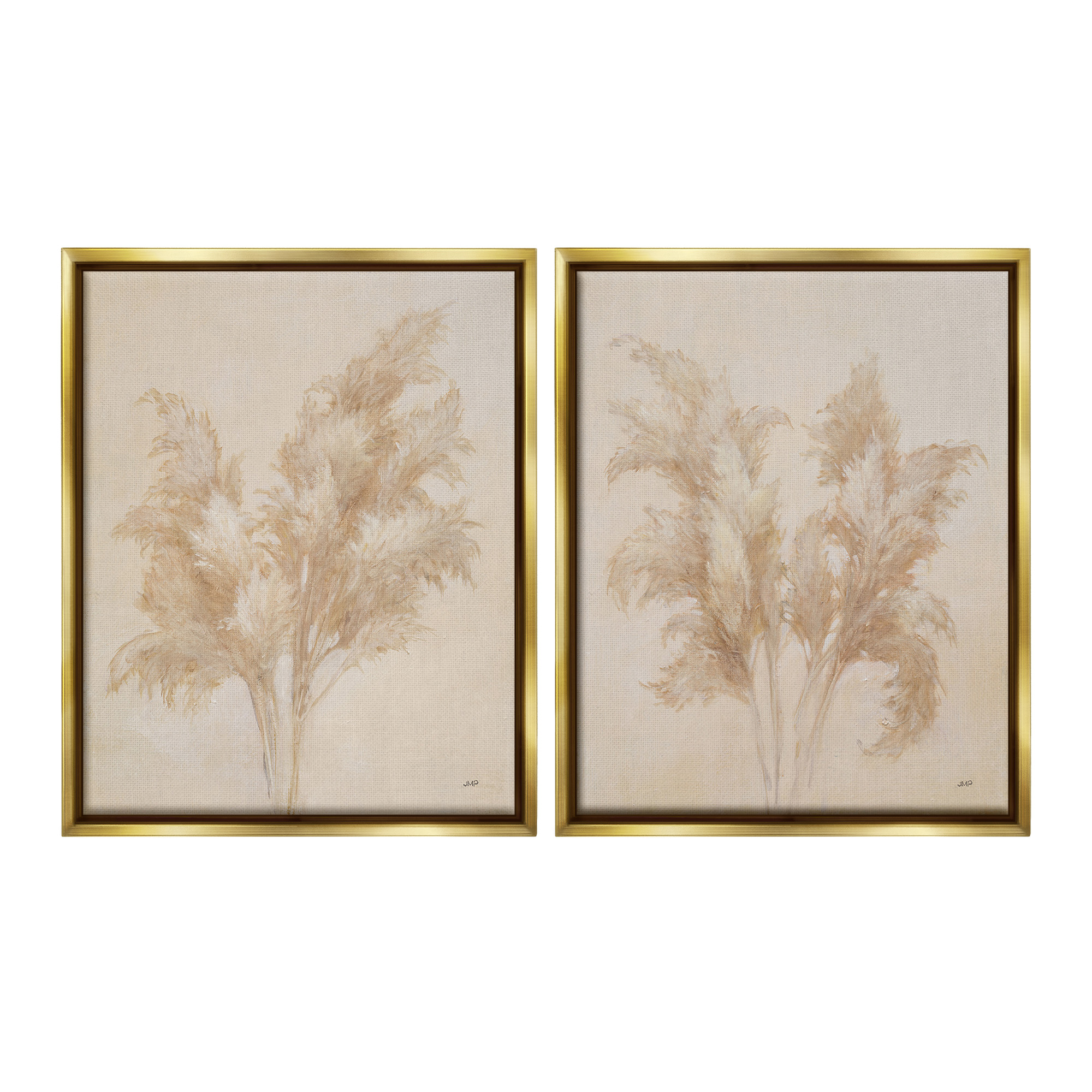 Stupell Industries Rural Reeds Studies Botanical & Floral Drawing Gold Floater Framed Canvas Art Print Wall Art, 25 x 31, Set of 2