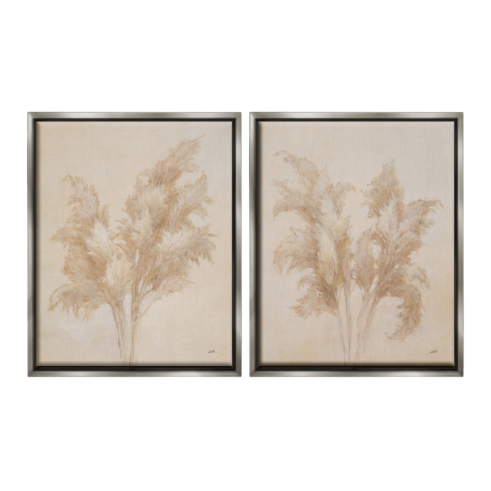 Stupell Industries Rural Reeds Studies Botanical & Floral Drawing Gray Floater Framed Canvas Art Print Wall Art, 17 x 21, Set of 2