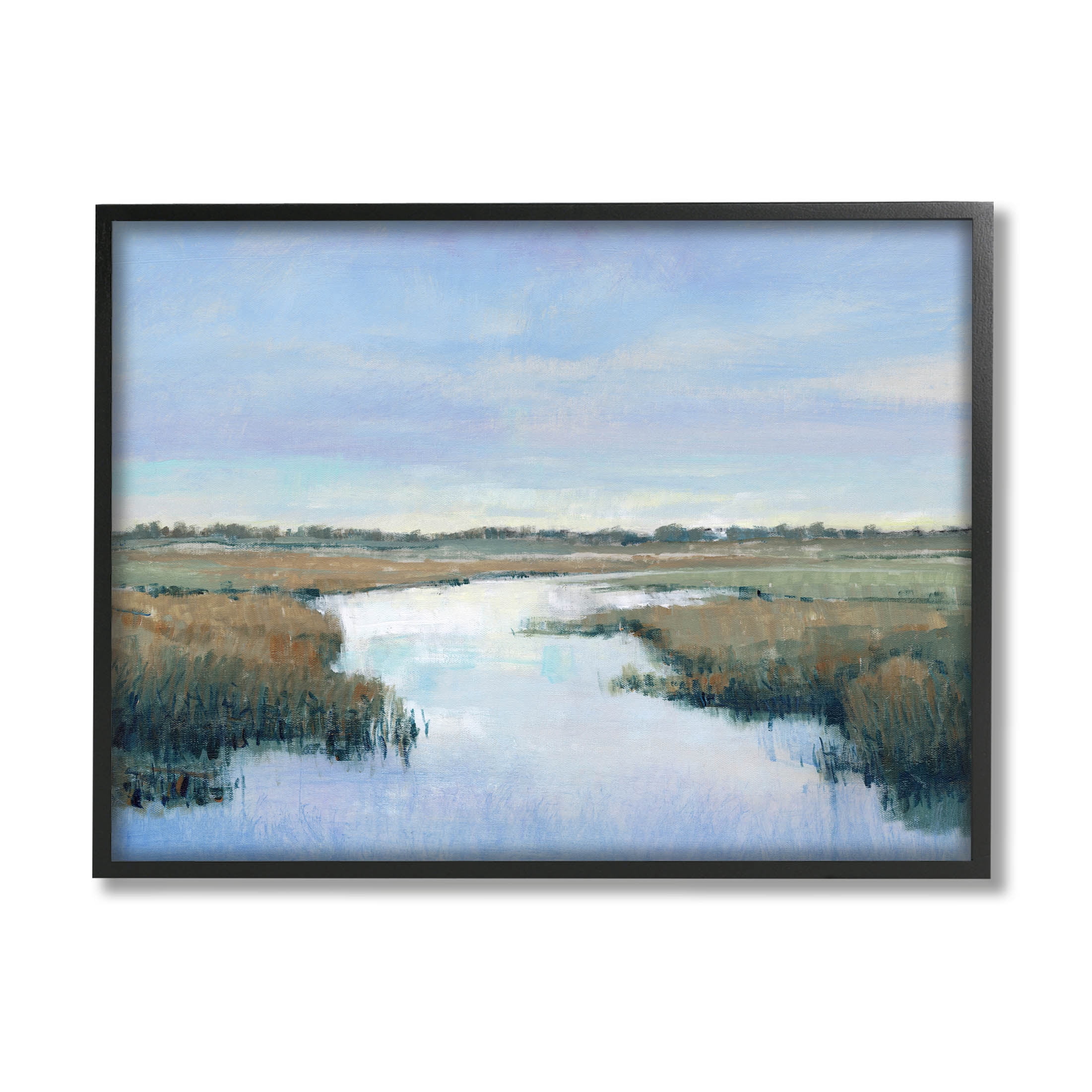 Stupell Industries Rural River Countryside Marsh Landscape Painting Black Framed Art Print Wall Art, Design by Tim OToole