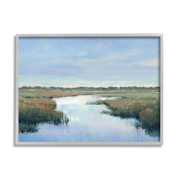 Stupell Industries Rural River Countryside Marsh Landscape Painting Gray Framed Art Print Wall Art, Design by Tim OToole