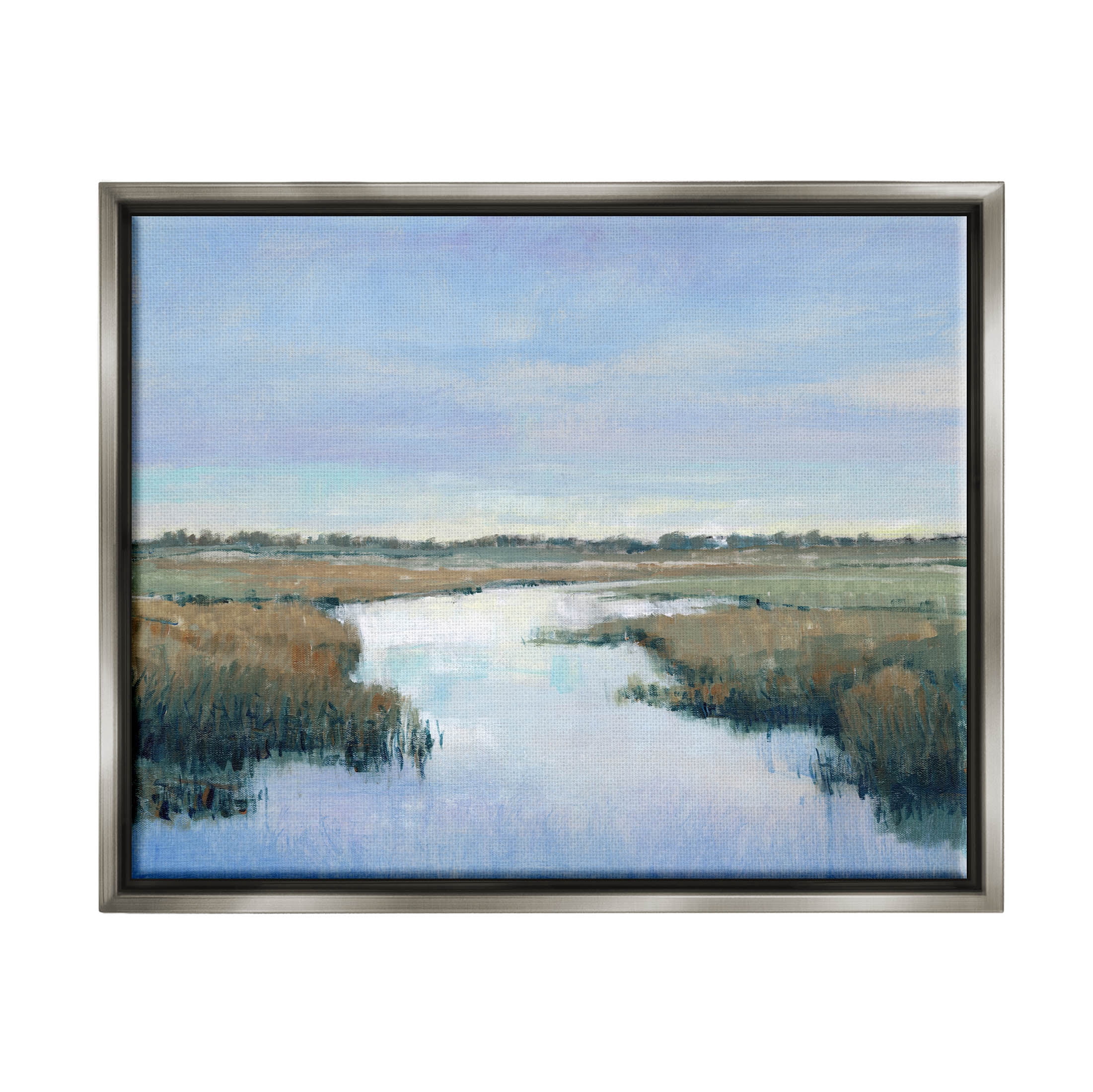Stupell Industries Rural River Countryside Marsh Landscape Painting Luster Gray Floating Framed Canvas Print Wall Art, Design by Tim OToole