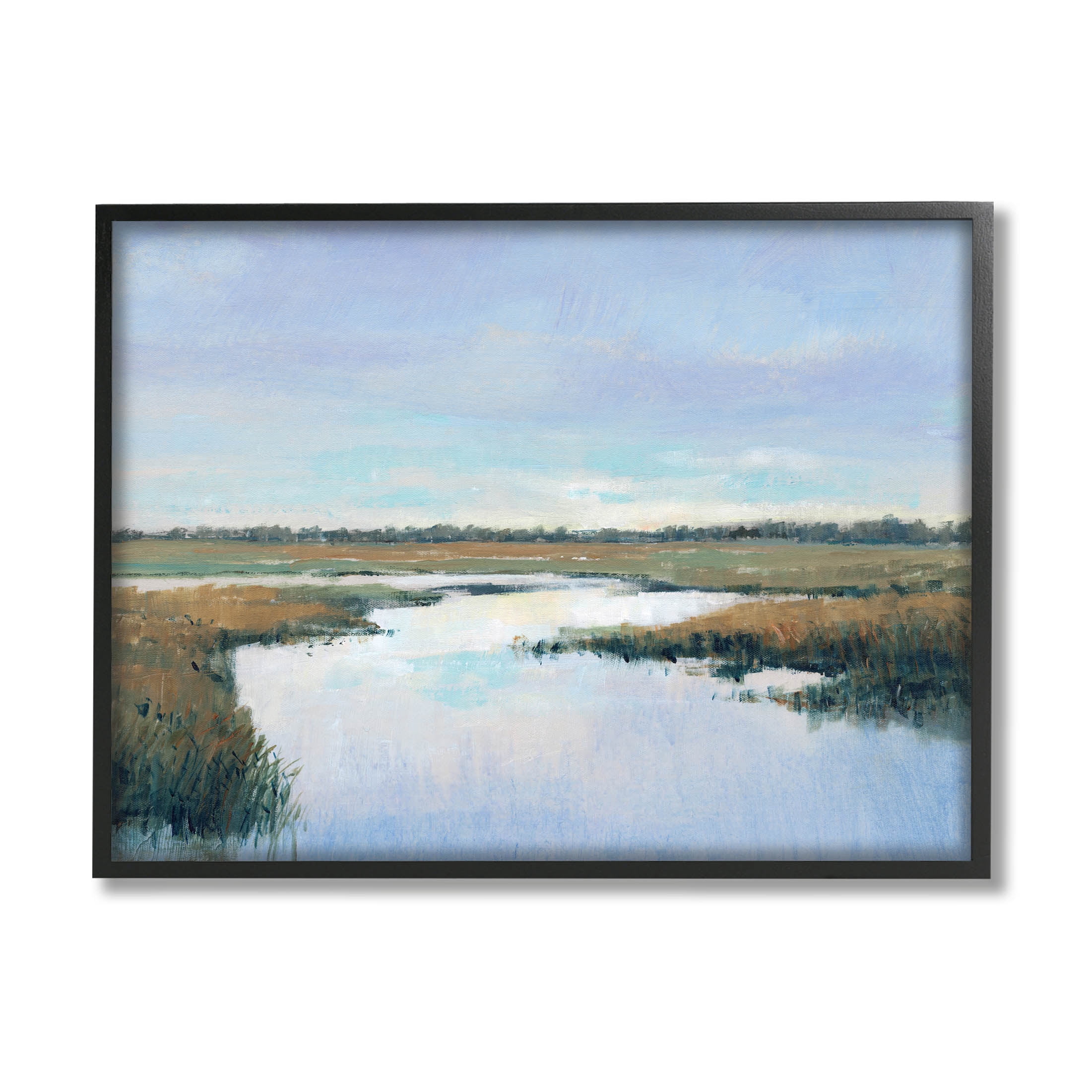Stupell Industries Rural River Horizon Landscape Painting Black Framed Art Print Wall Art, Design by Tim OToole