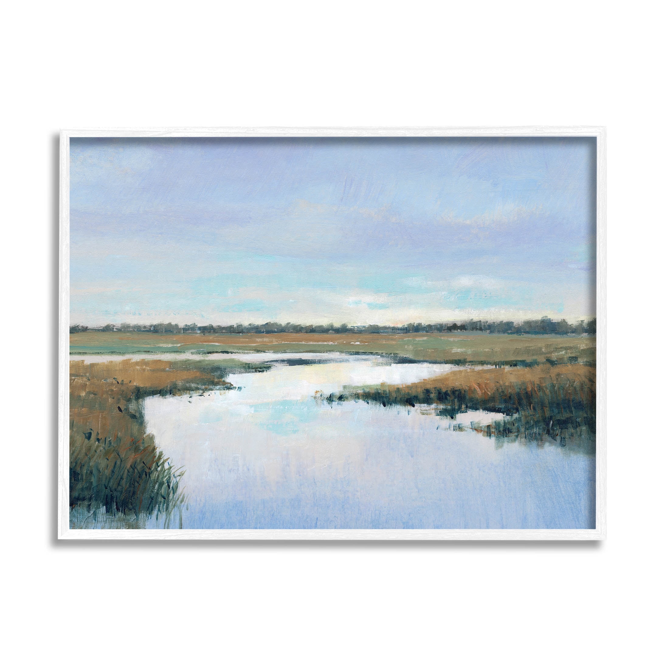 Stupell Industries Rural River Horizon Landscape Painting White Framed Art Print Wall Art, Design by Tim OToole
