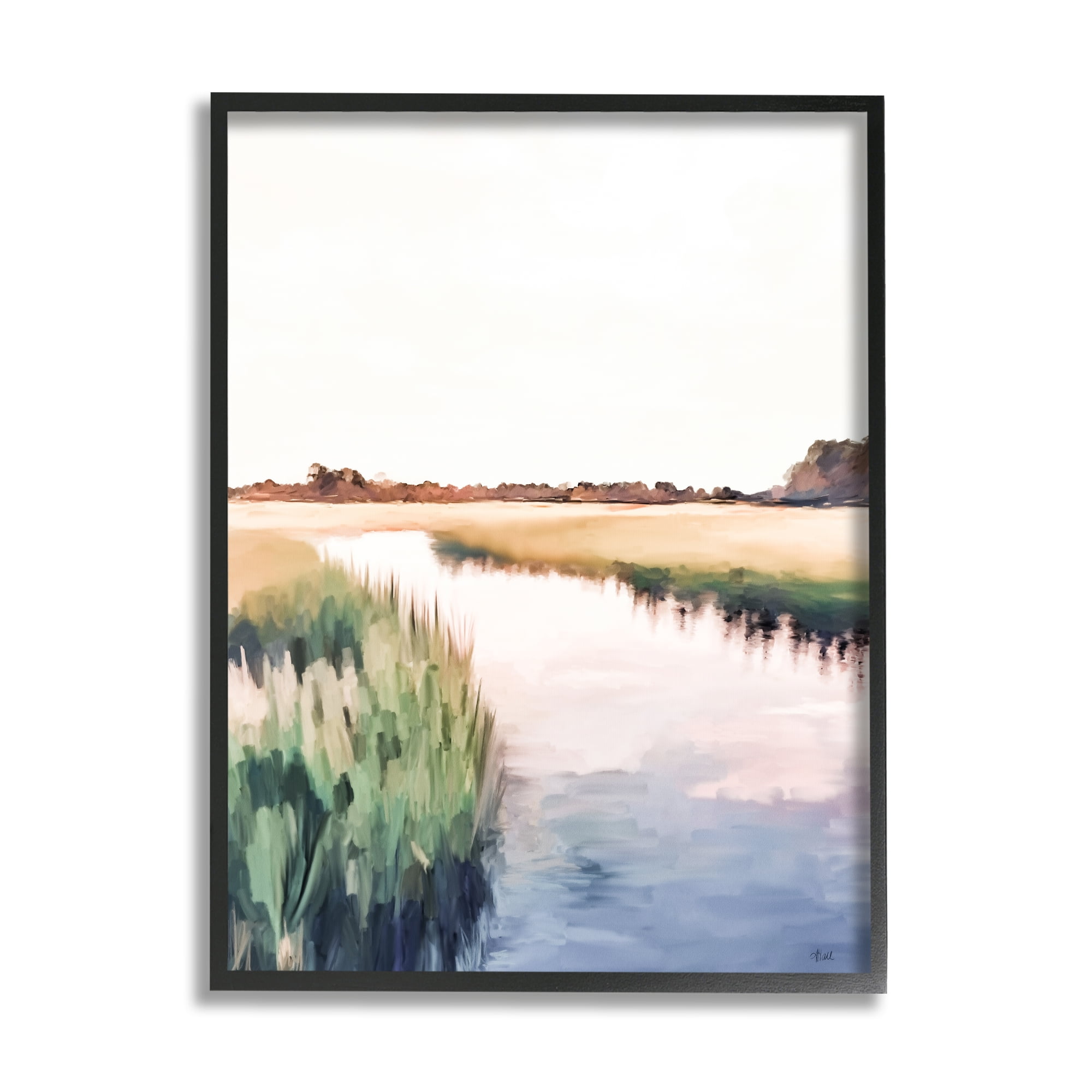 Stupell Industries Rural River Horizon Nature Painting Black Framed Art Print Wall Art, 16 x 20