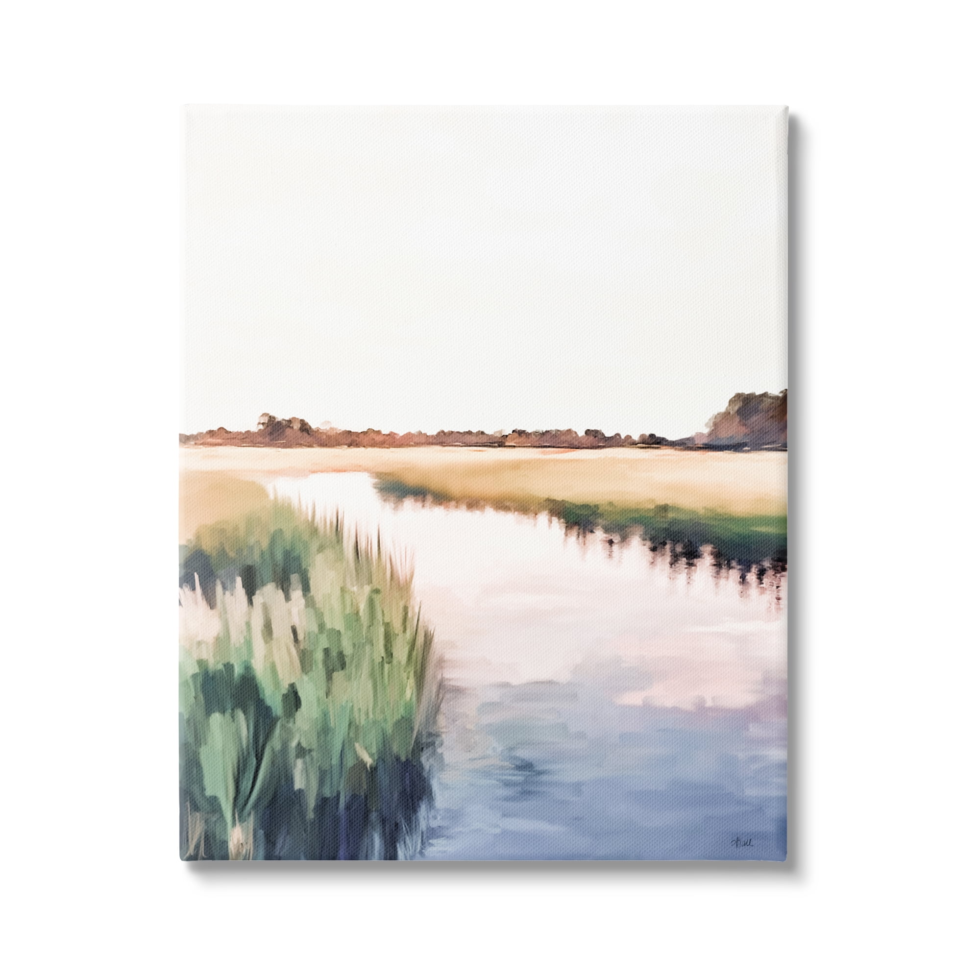 Stupell Industries Rural River Horizon Nature Painting Gallery Wrapped Canvas Print Wall Art, 36 x 48