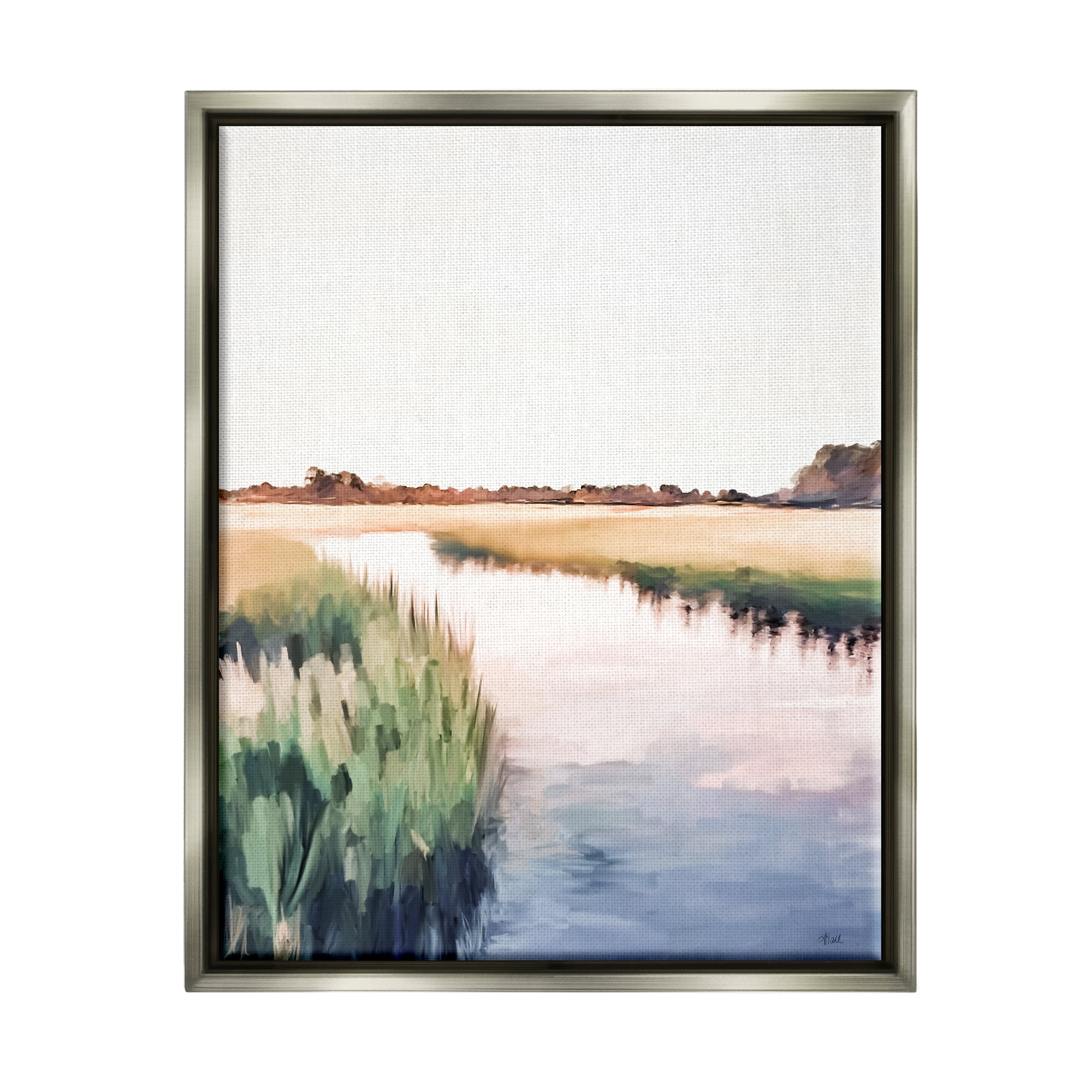 Stupell Industries Rural River Horizon Nature Painting Gray Floater Framed Art Print Wall Art, 17 x 21