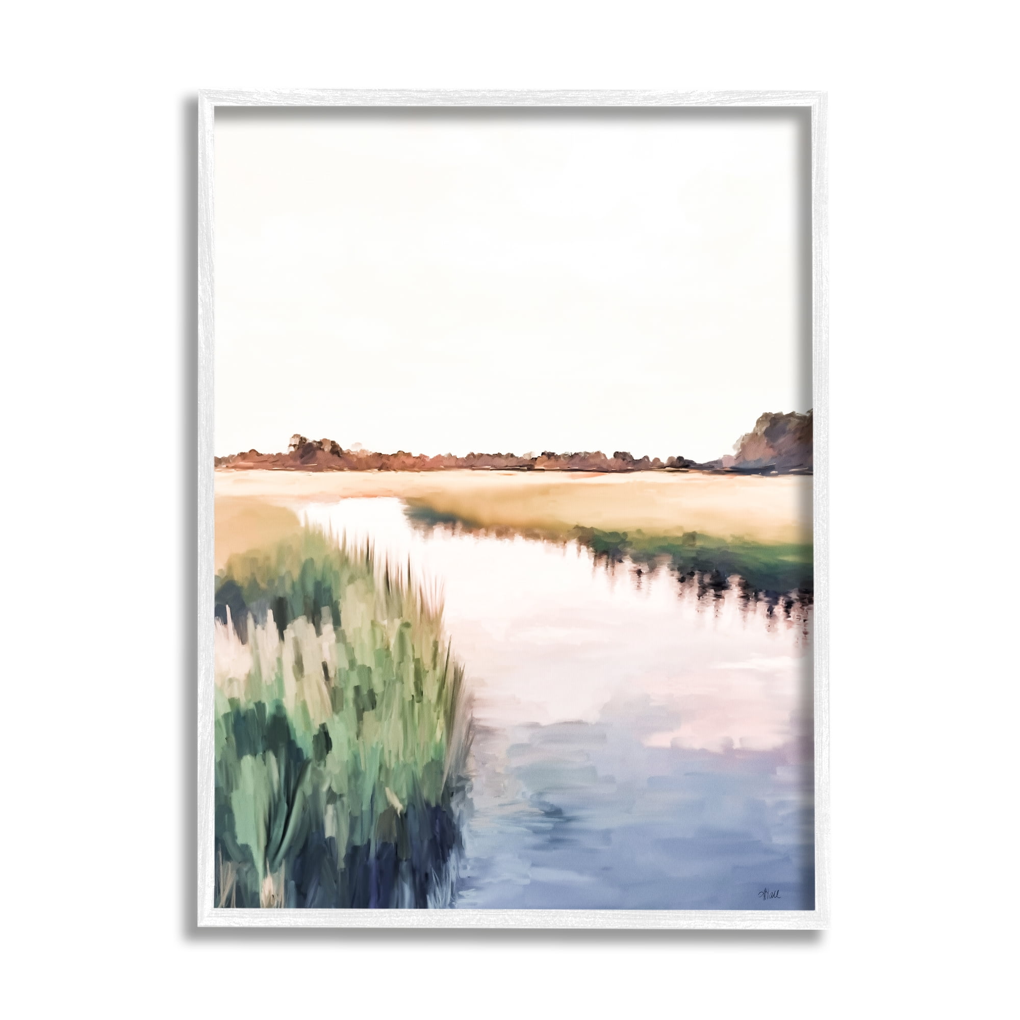 Stupell Industries Rural River Horizon Nature Painting White Framed Art Print Wall Art, 16 x 20