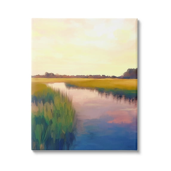 Stupell Industries Rural River Sunrise Nature Painting Gallery Wrapped Canvas Print Wall Art, 36 x 48