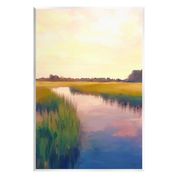 Stupell Industries Rural River Sunrise Nature Painting Unframed Art Print Wall Art, 10 x 15