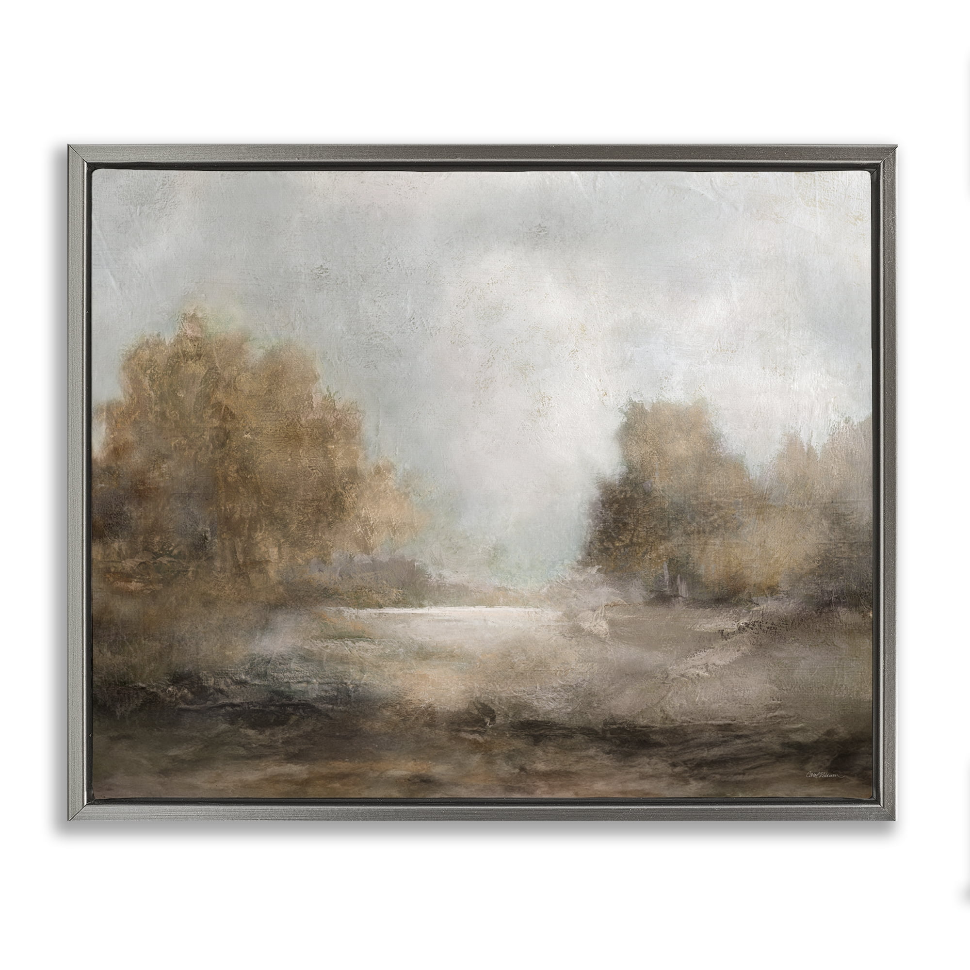 Stupell Industries Rural Scenic Atmosphere Landscape & Nature Painting Gray Floater Framed Canvas Art Print Wall Art, 31 x 25