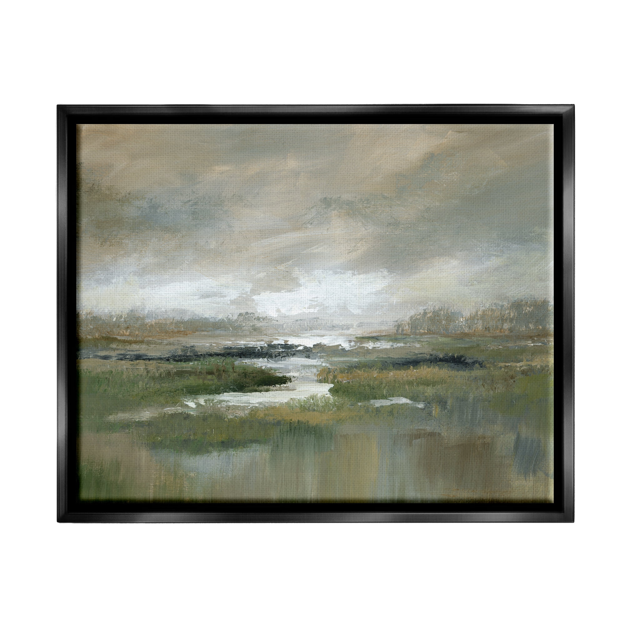 Stupell Industries Rural Stream Nature Landscape Landscape Painting Black Floater Framed Art Print Wall Art