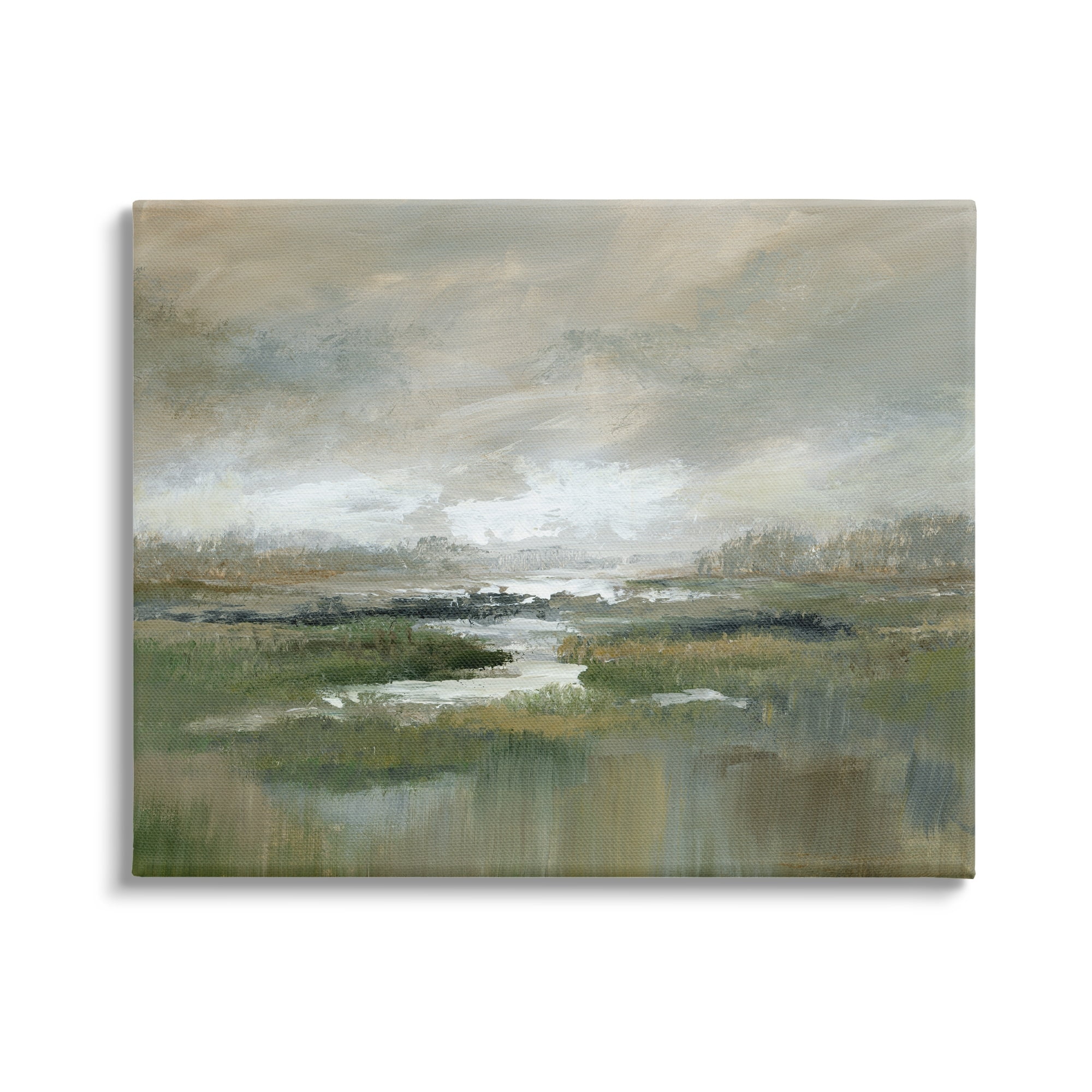 Serene Green and Beige Nature Landscape Canvas Print