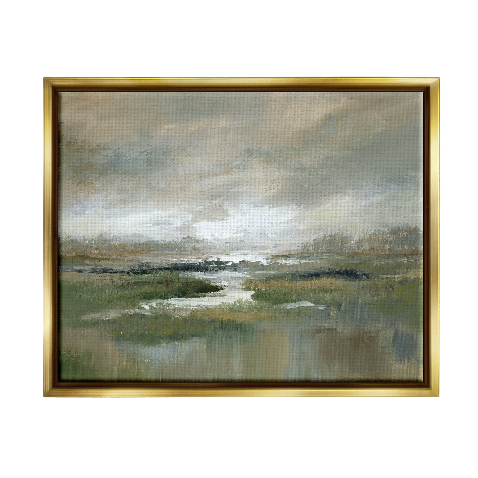 Stupell Industries Rural Stream Nature Landscape Landscape Painting Gold Floater Framed Art Print Wall Art