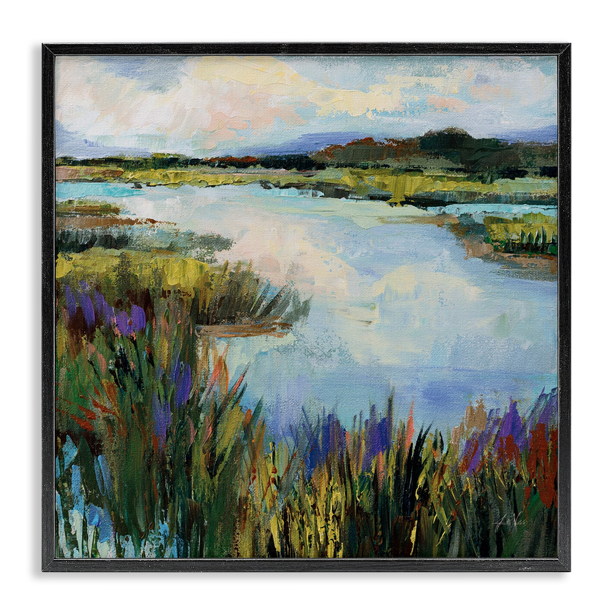 Stupell Industries Rural Stream Nature Landscape Painting Black Framed Art Print Wall Art, 17 x 17