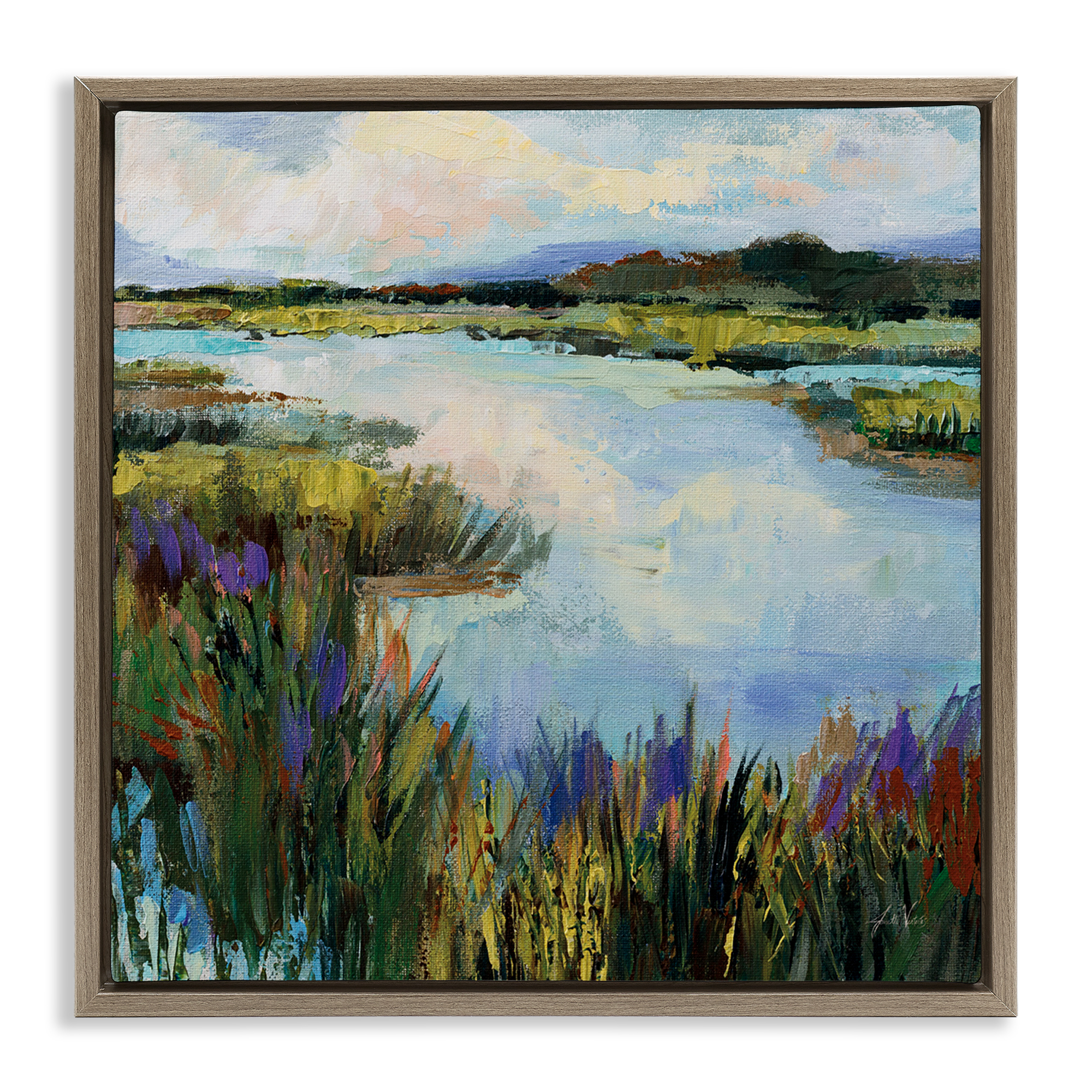 Stupell Industries Rural Stream Nature Landscape Painting Brown Floater Framed Canvas Art Print Wall Art, 25 x 25