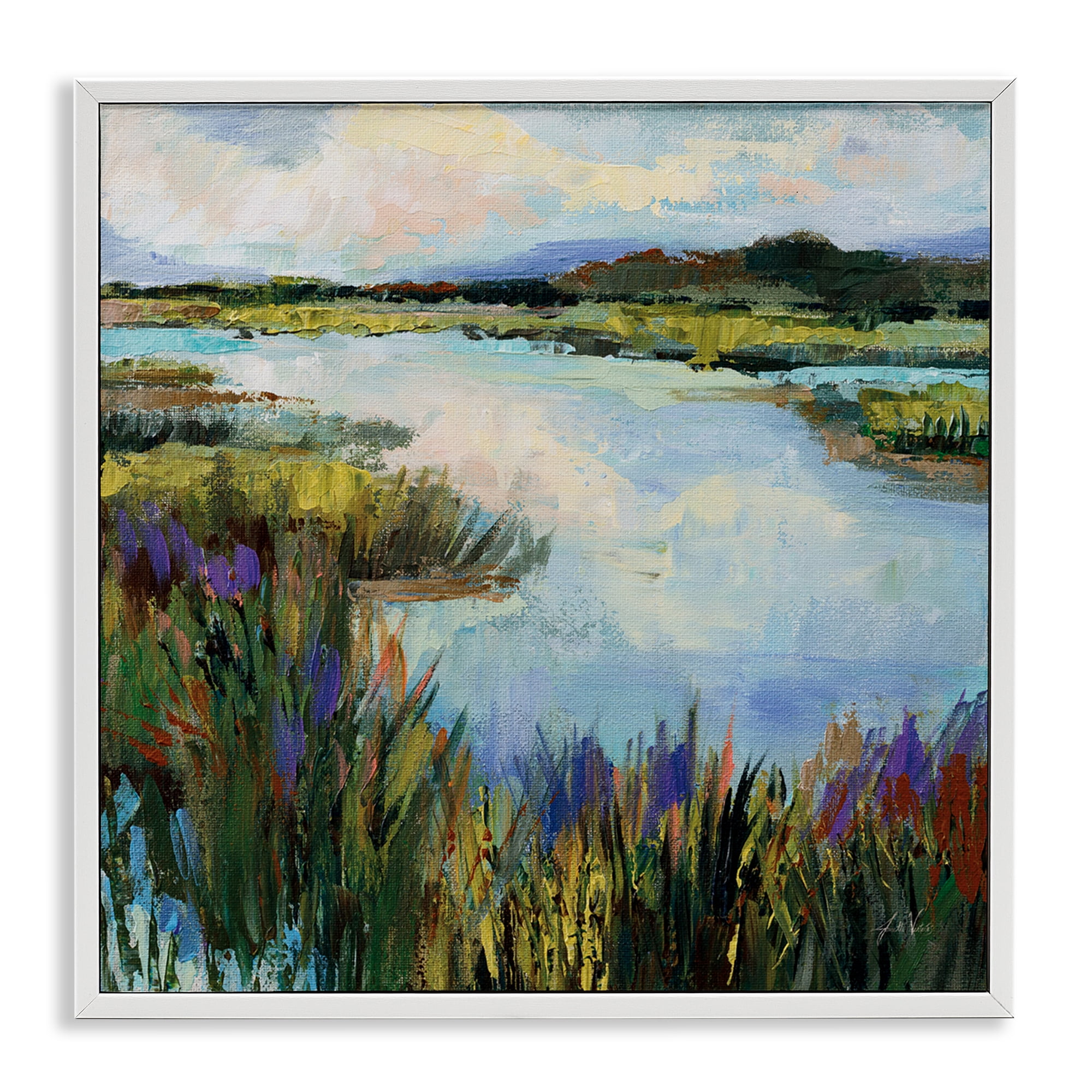 Stupell Industries Rural Stream Nature Landscape Painting White Framed Art Print Wall Art, 12 x 12