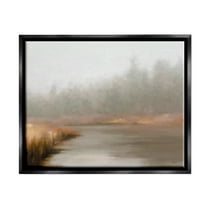 Stupell Industries Rural Stream in Fog Nature Painting Black Floater Framed Art Print Wall Art, 21 x 17