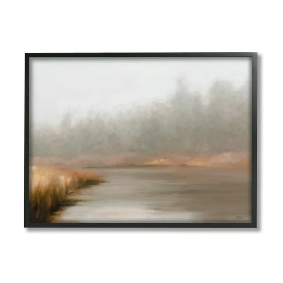 Stupell Industries Rural Stream in Fog Nature Painting Black Framed Art Print Wall Art, 14 x 11