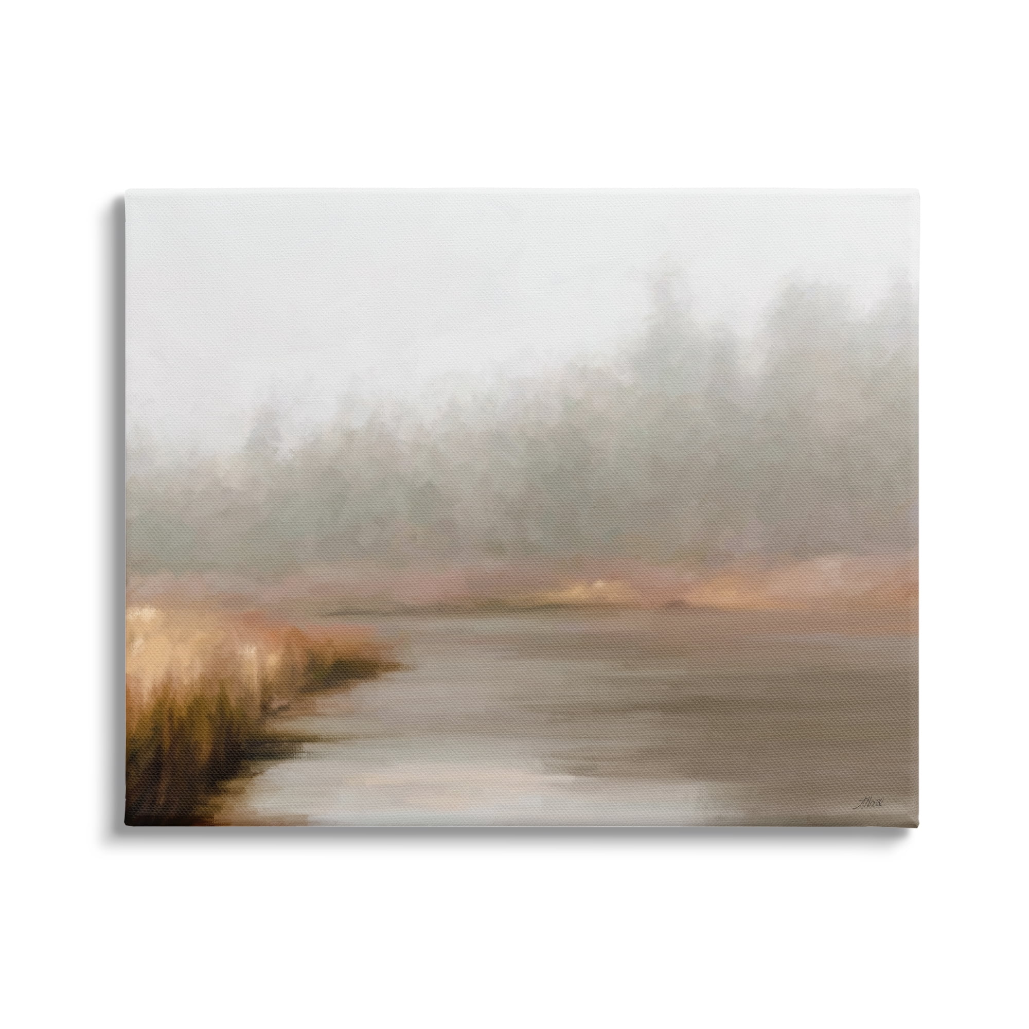 Stupell Industries Rural Stream in Fog Nature Painting Gallery Wrapped Canvas Print Wall Art, 20 x 16