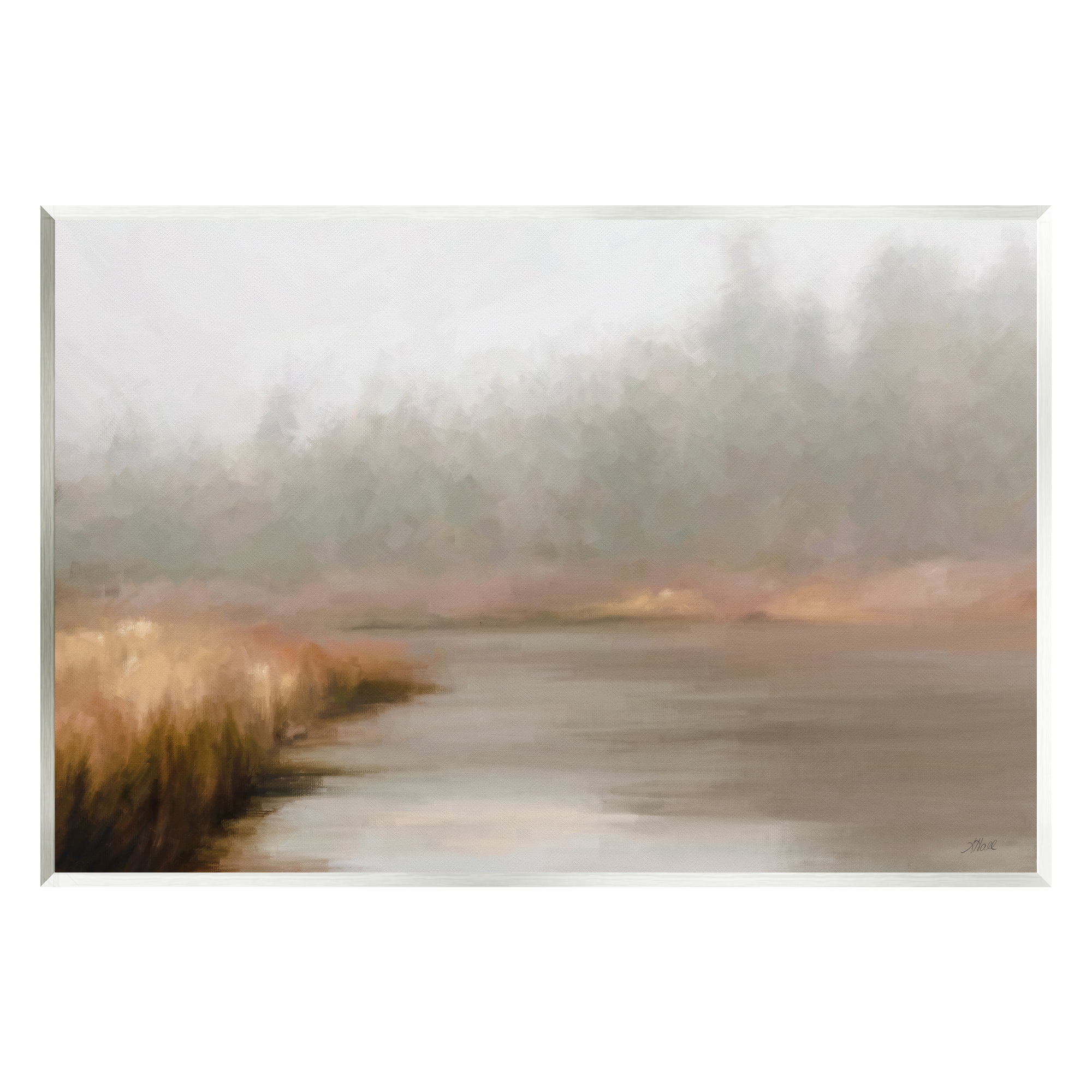 Stupell Industries Rural Stream in Fog Nature Painting Unframed Art Print Wall Art, 15 x 10