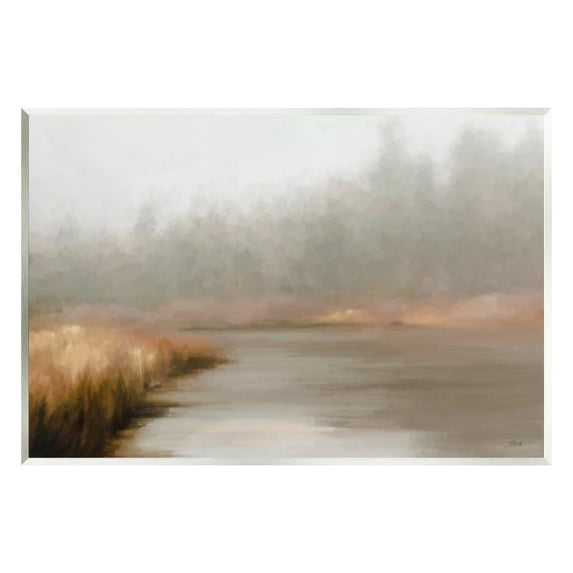 Stupell Industries Rural Stream in Fog Nature Painting Unframed Art Print Wall Art, 19 x 13