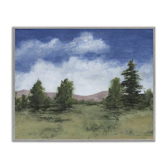 Stupell Industries Rural Trees & Vivid Clouds Landscape & Nature Painting Gray Framed Art Print Wall Art, 14 x 11