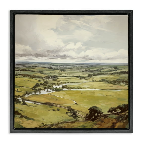 Stupell Industries Rural Tributaries Overlook Landscape & Nature Painting Black Floater Framed Canvas Art Print Wall Art, 18 x 18