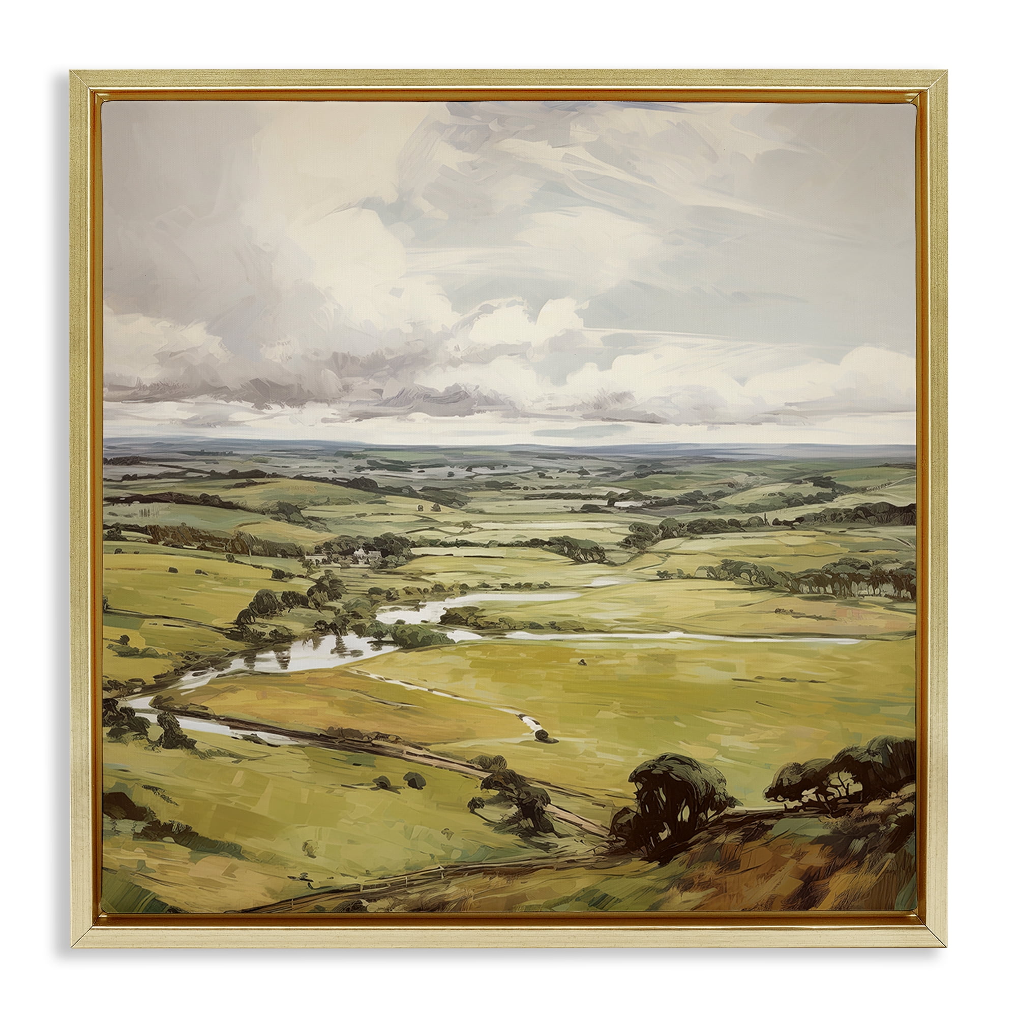 Stupell Industries Rural Tributaries Overlook Landscape & Nature Painting Gold Floater Framed Canvas Art Print Wall Art, 18 x 18