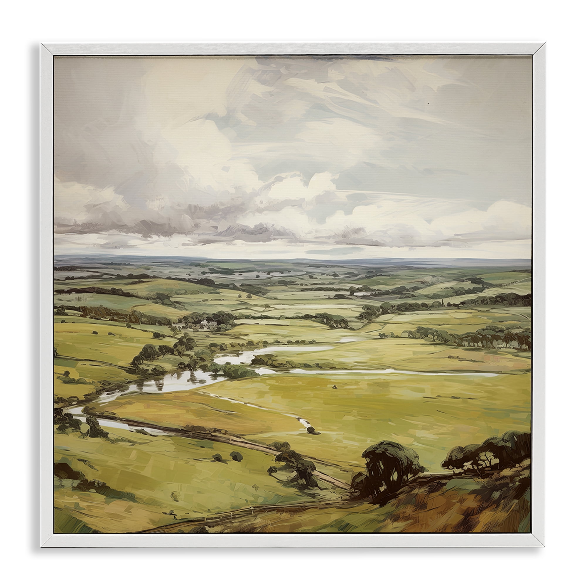 Stupell Industries Rural Tributaries Overlook Landscape & Nature Painting White Framed Art Print Wall Art, 17 x 17