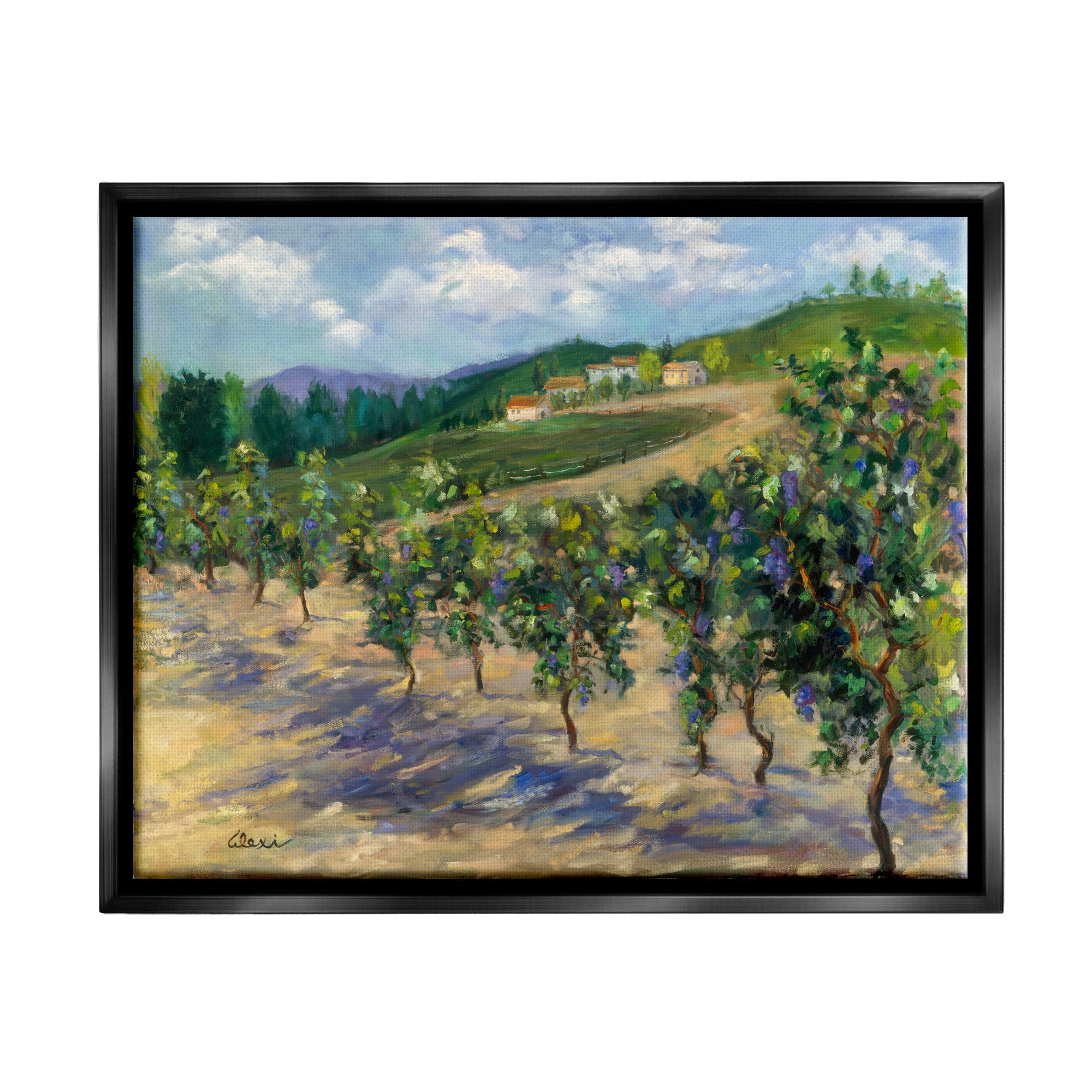 Stupell Industries Rural Vineyard Painting Landscape Painting Black Floater Framed Canvas Art Print Wall Art, 31 x 25