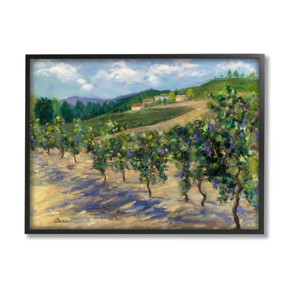 Stupell Industries Rural Vineyard Painting Landscape Painting Black Framed Art Print Wall Art, 20 x 16