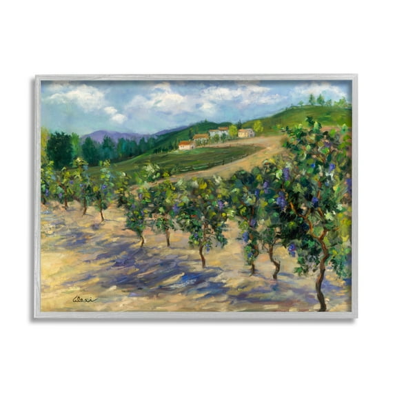 Stupell Industries Rural Vineyard Painting Landscape Painting Gray Framed Art Print Wall Art, 14 x 11