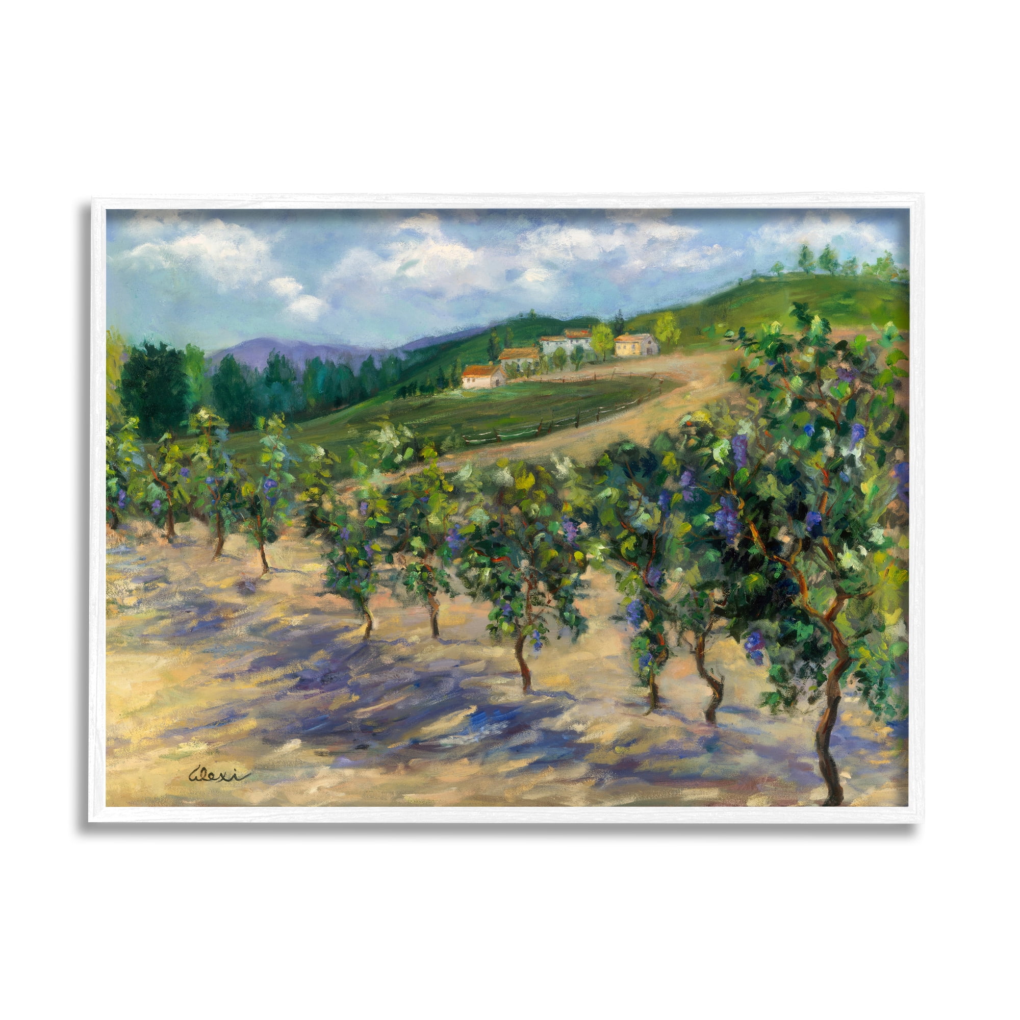 Stupell Industries Rural Vineyard Painting Landscape Painting White Framed Art Print Wall Art, 14 x 11