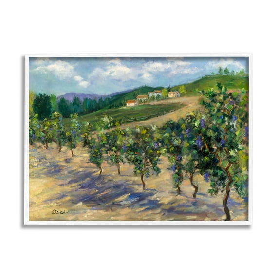 Stupell Industries Rural Vineyard Painting Landscape Painting White Framed Art Print Wall Art, 20 x 16