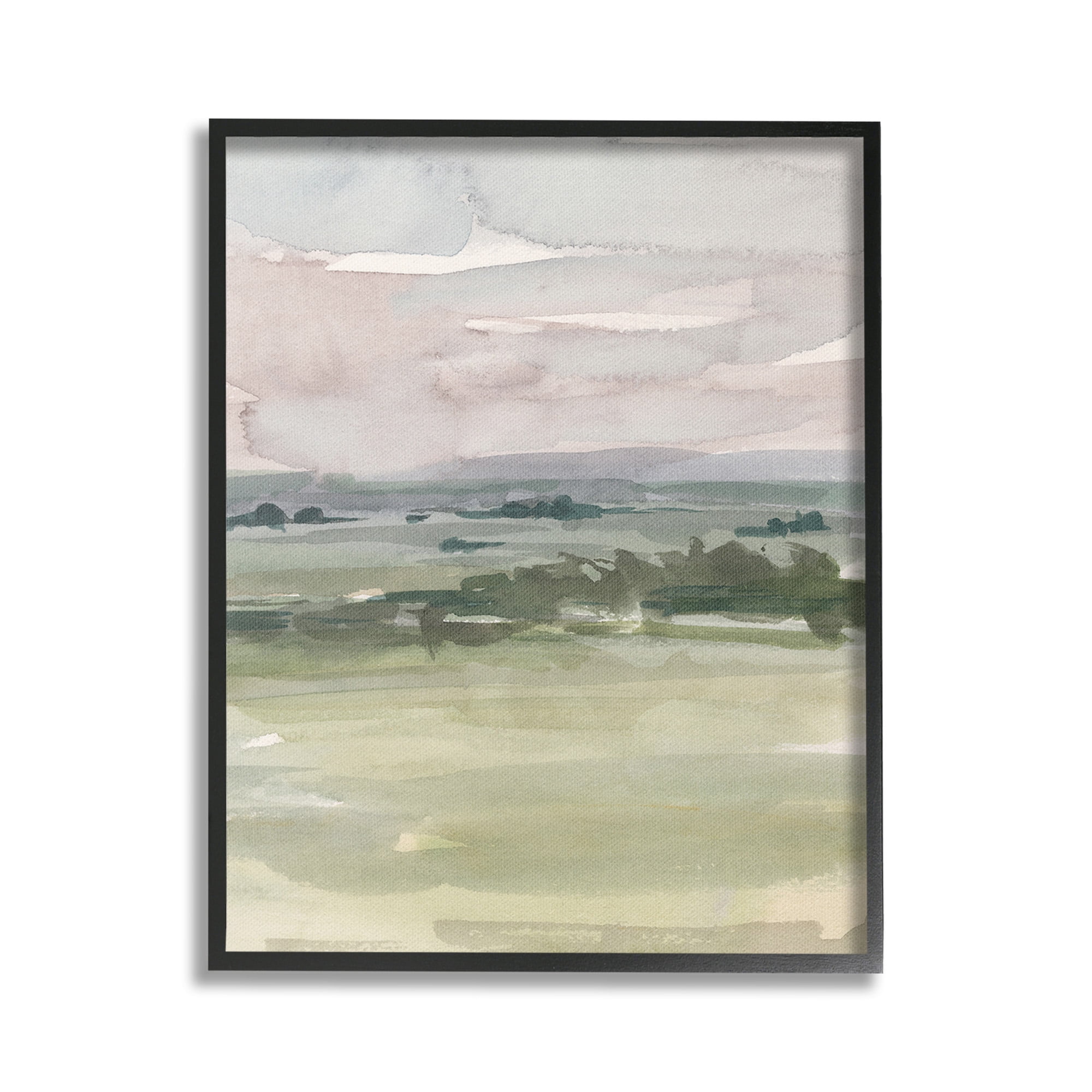 Stupell Industries Rural Watercolor Landscape Landscape Painting Black Framed Art Print Wall Art, 16 x 20