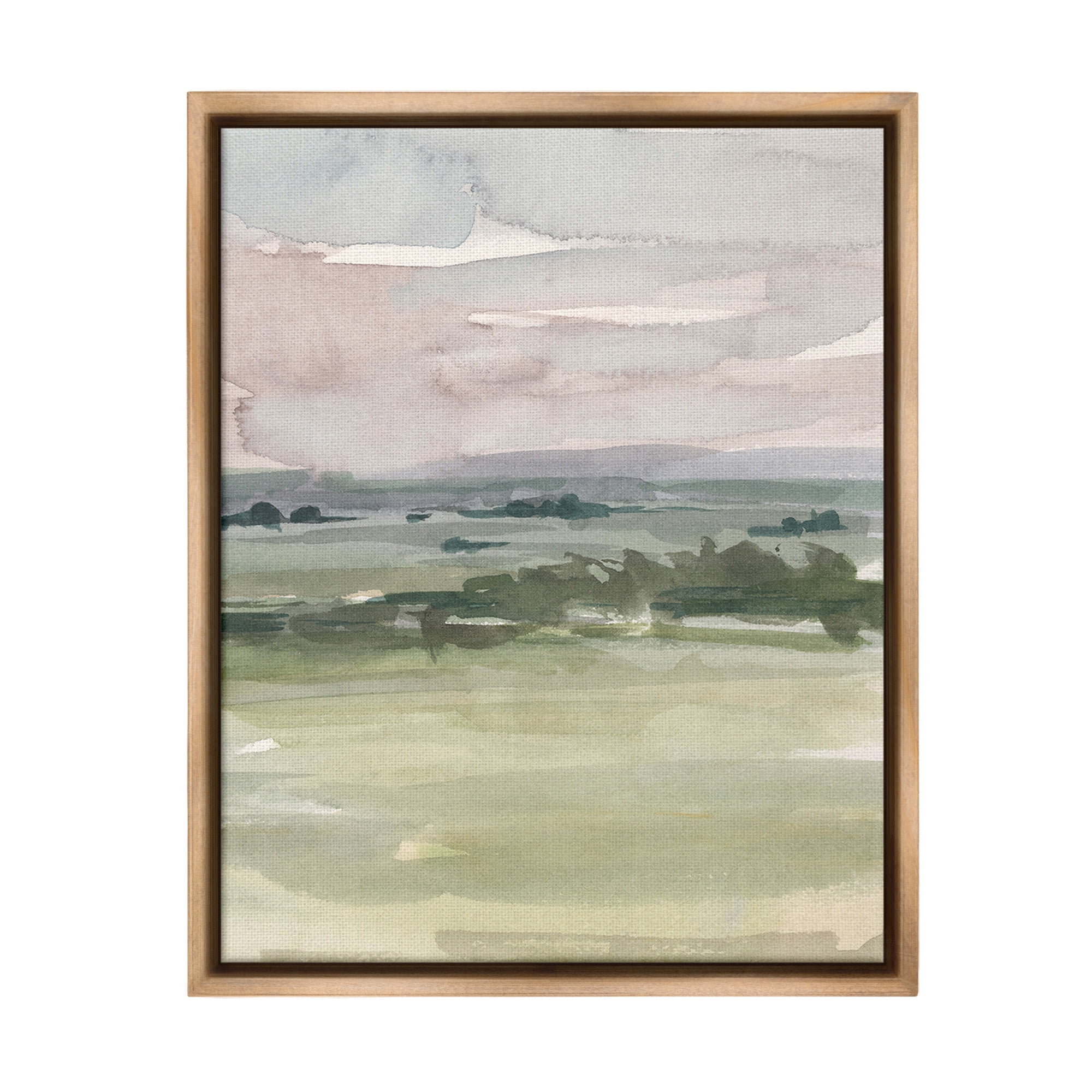 Stupell Industries Rural Watercolor Landscape Landscape Painting Brown Floater Framed Canvas Art Print Wall Art, 25 x 31