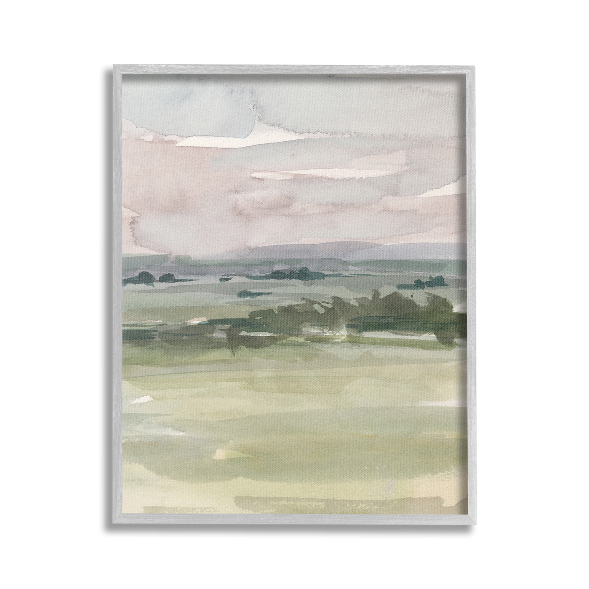 Stupell Industries Rural Watercolor Landscape Landscape Painting Gray Framed Art Print Wall Art, 16 x 20