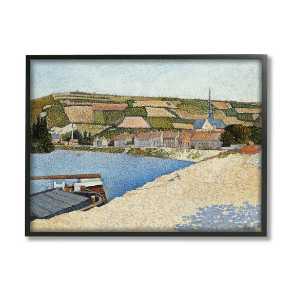 Stupell Industries Rural Waterside Town Boat Dock Distant Farmland Painting Black Framed Art Print Wall Art, Design by Lettered and Lined