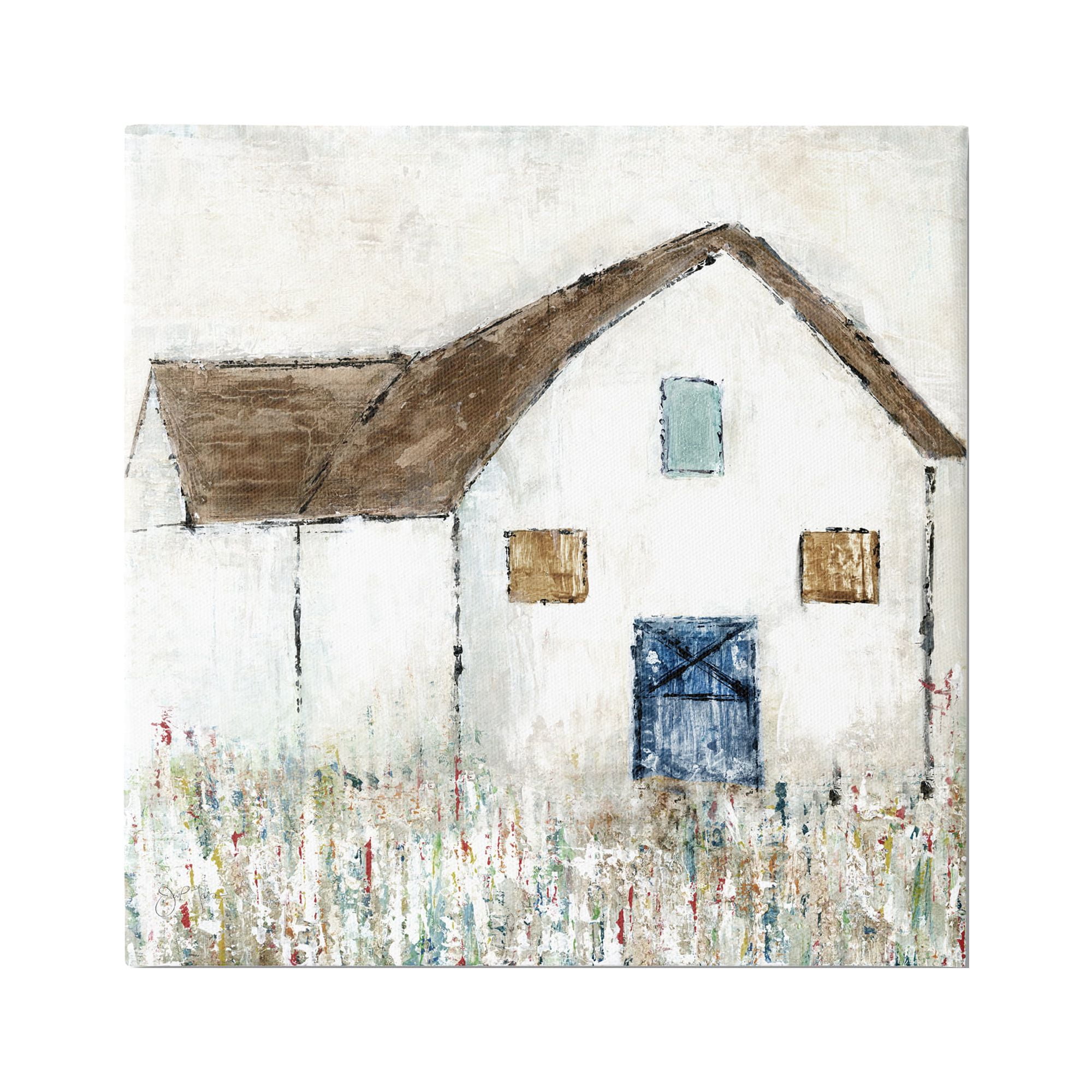 Stupell Industries Rural White Barn Grassy Meadow Thick Brushstrokes Painting Gallery Wrapped Canvas Print Wall Art, Design by Tava Studios