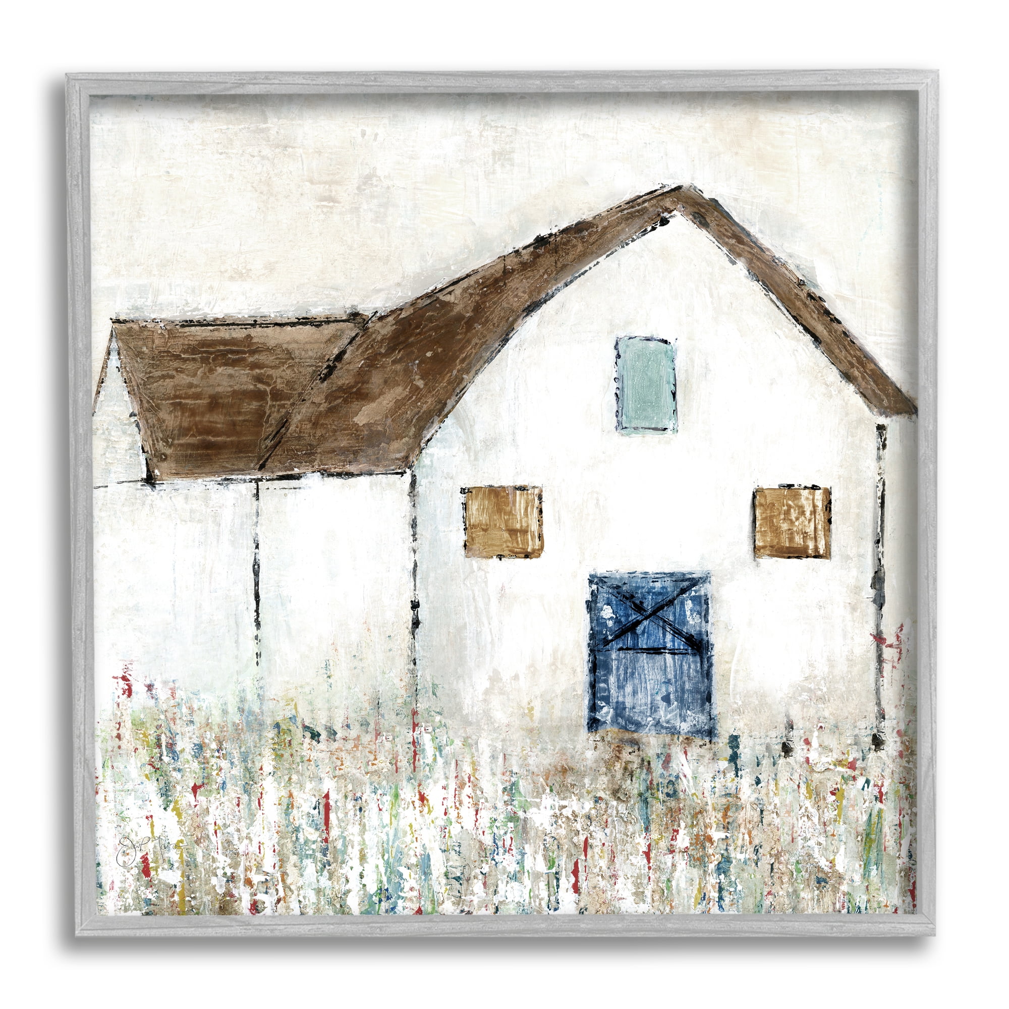 Stupell Industries Rural White Barn Grassy Meadow Thick Brushstrokes Painting Gray Framed Art Print Wall Art, Design by Tava Studios