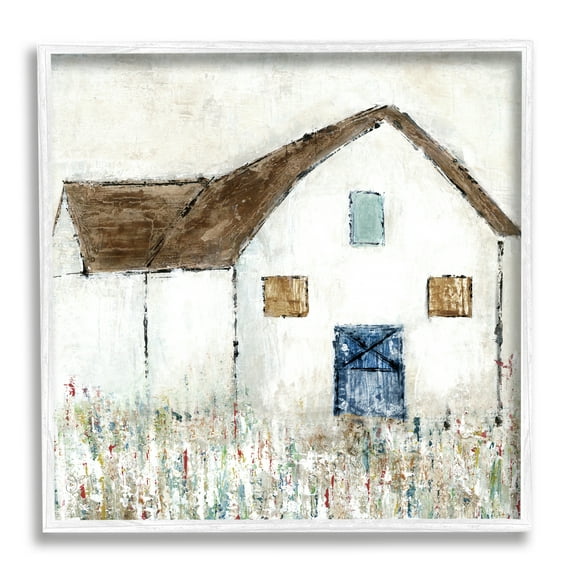 Stupell Industries Rural White Barn Grassy Meadow Thick Brushstrokes Painting White Framed Art Print Wall Art, Design by Tava Studios