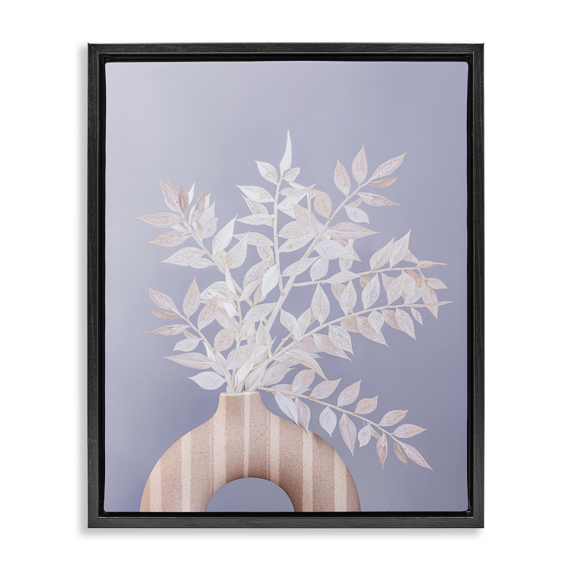 Stupell Industries Ruscus Plant Circular Vase Plants & Flowers Painting Black Floater Framed Canvas Art Print Wall Art, 25 x 31